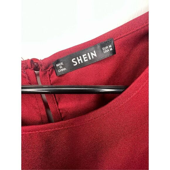 SHEIN Maroon Professional Lightweight Scalloped Short Sleeve Blouse - Picture 3 of 6
